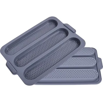 Nádoba na pečení Silikonová forma na pečení baget a housek, perforovaná, 3 hnízda