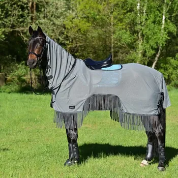 Deka pro koně BUSSE Deka jezdecká Moskito-Fransen III BUSSE, proti hmyzu, s krkem, grey/anthracite Délka zad: 155 cm