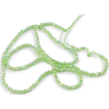 Korálek Skleněné korálky broušené ohňovky 2 mm s AB efektem, na šňůrce Varianta: 11 zelená sv. AB, Balení: 1 sáček