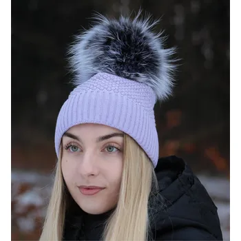 Čepice R-Jet Luxusní pletená čepice s kožešinovou bambulí R Jet 687 světle fialová