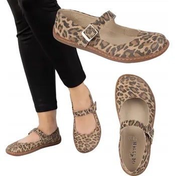 Dámské baleríny Dámské barefoot baleríny Olivier 1286 kožené s přezkou, panterkový vzor, velikost 40