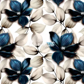 Úplet, Perleťové listy a temně modré květy (E) (Top kvalitní úplet Bella digitisk)