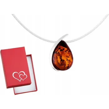 Náhrdelník Krátký Stříbrný Dámský Náhrdelník Kapka s Jantarem Slza Stříbro Choker 30