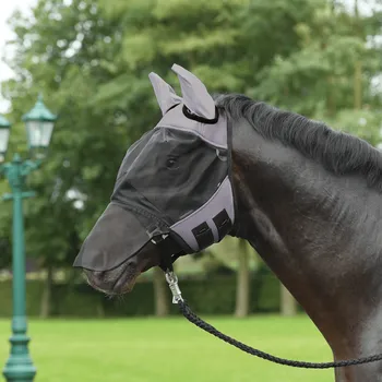Jezdectví BUSSE Maska proti hmyzu Fly Cover Pro BUSSE, s ochranou uší a nozder, grey/black EXTRA FULL