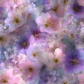 Úplet, Fialkovorůžové třešňové květy (E) (Top kvalitní úplet Bella digitisk)