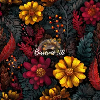 Úplet, Žluté a rudé květy, temné listy (E) (Top kvalitní úplet Bella digitisk)