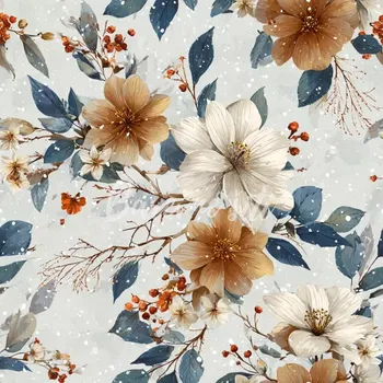 Úplet, Krémové a karamelové květy na světlé (E) (Top kvalitní úplet Bella digitisk)