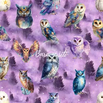 Úplet, Sovy a výři na fialkové (E) (Top kvalitní úplet Bella digitisk)