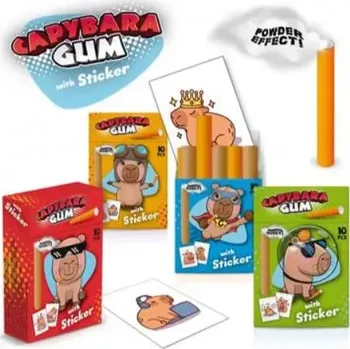 Žvýkačka Tyčinkové žvýkačky 35 g CAPYBARA GUM + samolepka - balení 18 ks (ovocné žvýkačky + nálepka / celé balení / 1 ks = 12,- Kč)