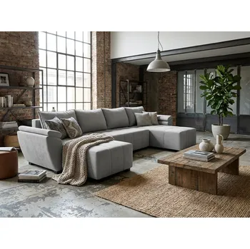 Sedací souprava Rozkládací sedací souprava do U LIVARO 305x140 cm, světle šedá