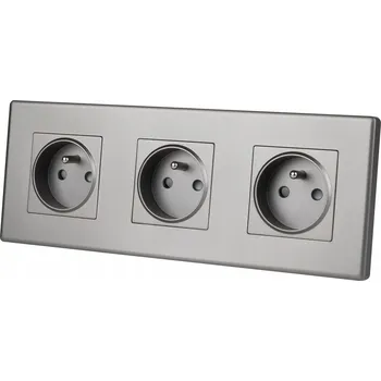 Elektrická zásuvka Trojitá zásuvka šedá sada Rámeček plastový trojitý a 3 x zásuvka Luuna