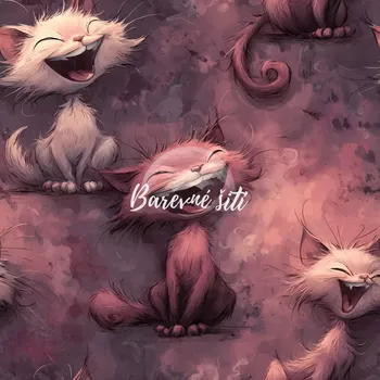 Úplet, Smějící se kočky na vínovohnědé (E) (Top kvalitní úplet Bella digitisk)