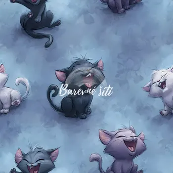 Úplet, Mňoukající koťátka na modrošedé (E) (Top kvalitní úplet Bella digitisk)