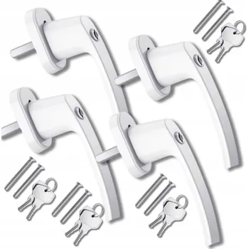 Okenní klika OKENNÍ KLIKA HLINÍKOVÁ BÍLÁ S BEZPEČNOSTNÍ POJISTKOU 4 KS SE 2 KLÍČI