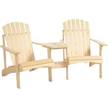Outsunny Adirondack zahradní židle se stolem a otvorem pro slunečník 2místné zahradní křeslo sedací skupina zahradní nábytek na balkon z masivního dřeva přírodní 178 x 87 x 92 cm