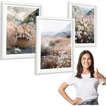 Obraz Sada 3 obrazů BOHO POLNÍ KVĚTY bílý rámeček 30x40 triptych do kuchyně