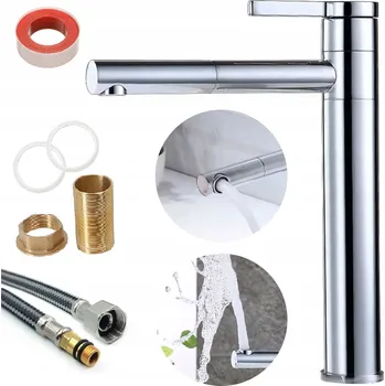 Vodovodní baterie VYSOKÁ UMYVADLOVÁ BATERIE NA DESKU CHROMOTOVÁ STOJÍCÍ BATERIE DO KOUPELNY