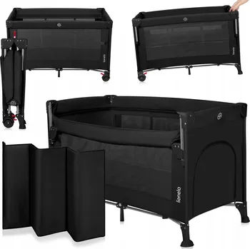 Dětská postýlka Cestovní postýlka dvoupodlažní 3v1 Lionelo LO-ELLEN BLACK CARBON