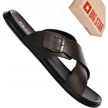 Pánské pantofle PÁNSKÉ PANTOFLE Z PŘÍRODNÍ KŮŽE BIG STAR RR174077 HNĚDÉ 42