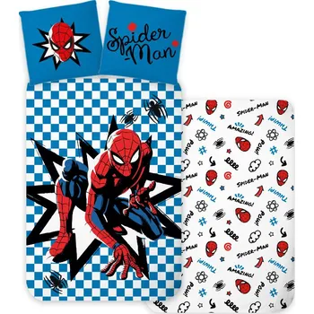 Povlečení BrandMac Dětské bavlněné povlečení SPIDERMAN 100×135 cm, 40×60 cm modré