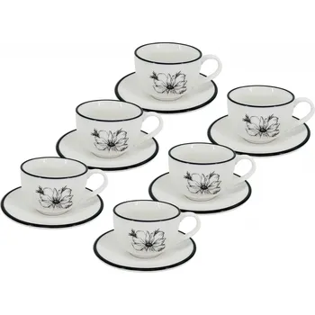 by inspire Set 6 ks - Cappuccino šálek s podšálkem Alba Dash Bloom, 200 ml, černá kytka