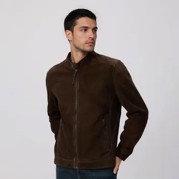 Dámský kabát Reserved - Semišová bunda - tmavě hnědá - 545HK-89X - 545HK-89X-XXL