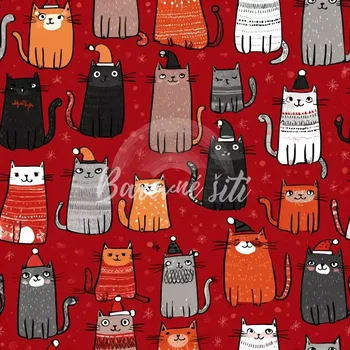 Úplet, Vánoční kočenky na červené (E) (Top kvalitní úplet Bella digitisk)