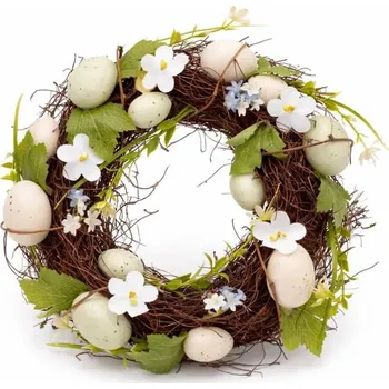 Vánoční ozdoba DECOLED Velikonoční věnec na dveře, 30 × 30 × 8 cm, hnědé proutí plast, venkovní