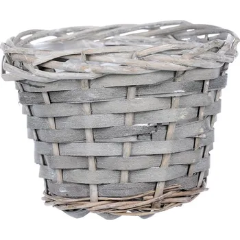 Obal na květináč Šedý proutěný dekorační obal s igelitem na květiny, rustikální design Barva: šedá