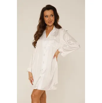 Dámská noční košile Saténová noční košilka Cordelia dlouhý rukáv bílá M