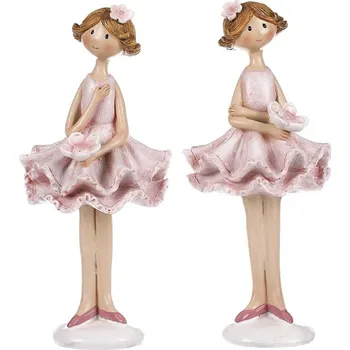 Růžová polyresinová figurka víly v sukni - elegantní dekorace 1 ks Barva: Růžová