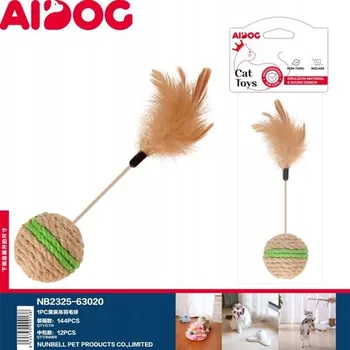 Hračka pro kočku Hračka pro kočky: Žlutá koule s peřím a jutou