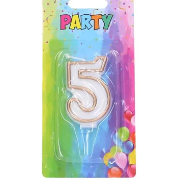 Dortová svíčka Svíčka narozeninová číslo 5, zlatá, 4 x 6 cm