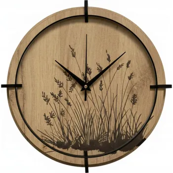 Hodiny Dřevěné nástěnné hodiny luční tráva - Javor Stříbrné ručičky 30 cm