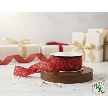 Stuha Kostková stuha s metaloplastem a drátem, 25mm, červená