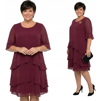 Dámské šaty Bordó šifonová šaty plus size velikost 62