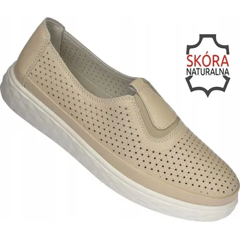 Dámské mokasíny Dámské kožené mokasíny Béžové 22847 Nazouvací polobotky Ažurové Lehké vel. 38