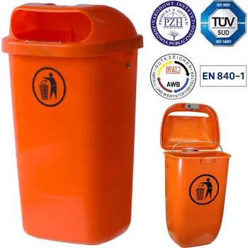Odpadkový koš ULIČNÍ KOŠ MĚSTSKÝ KONTEJNER NA ODPADKY NA SLOUP, ZEĎ 50L ORANŽOVÝ