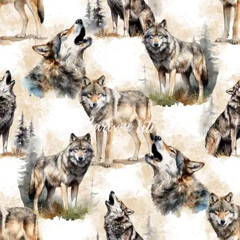 Úplet, Vyjící vlci, krémovohnědá (E) (Top kvalitní úplet Bella digitisk)