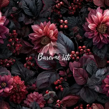 Úplet, Tmavě vínové listy, květy a bobulky (E) (Top kvalitní úplet Bella digitisk)