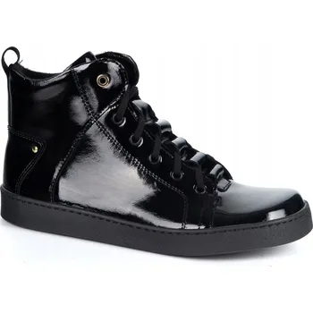 Dámské kozačky Barefoot kožené minimalistické boty Riley zateplené černé lakované vel. 40