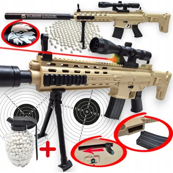 Dětská zbraň OBROVSKÁ PUŠKA ODSTŘELOVAČKA NA KULIČKY SCAR BOJOVÁ ASG 96 cm + GRANÁT + 2 TERČE