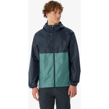 QUECHUA Pánská turistická bunda větruodolná nepromokavá Raincut Full Zip L MODRÁ|ZELENÁ