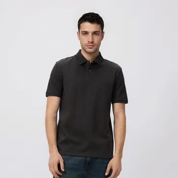 Reserved - Polo regular fit ze strukturovaného žerzeje - tmavě šedá - 607IM-90X - 607IM-90X-XXL