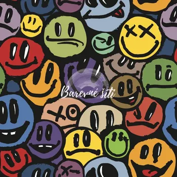 Úplet, Mix smajlíků na černé (E) (Top kvalitní úplet Bella digitisk)