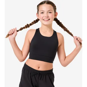 Podprsenka DECATHLON Dívčí top neprůhledný s prostřiženými zády 8 LET ČERNÁ