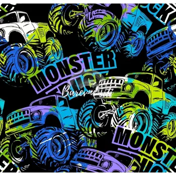 Úplet, Monster Truck zelenomodré na černé (E) (Top kvalitní úplet Bella digitisk)