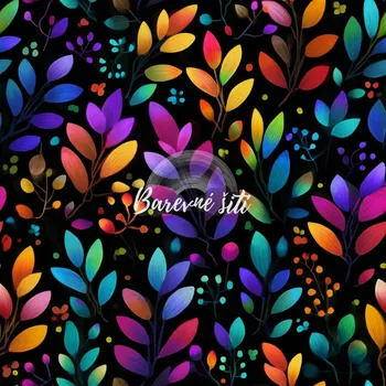 Úplet, Barevné lístečky na černé (E) (Top kvalitní úplet Bella digitisk)