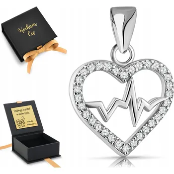 Přívěsek Přívěsek stříbrný na řetízek dámský srdce se zirkony linie života EKG 925