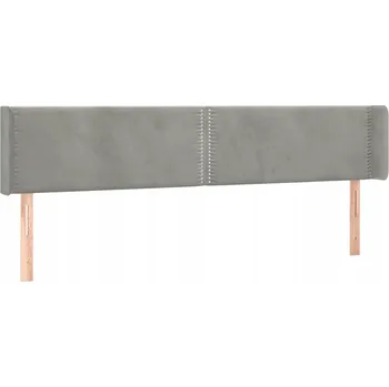Čelo postele s ušima, světle šedé, 203x16x78/88 cm, aksamit